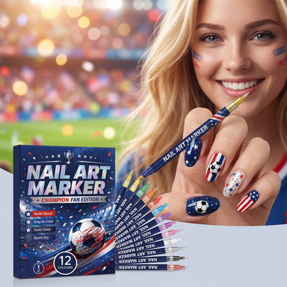 ✨12-Color Fan Themed Nail Art Markers⚽｜Quick Dry DIY Sports Cheer Nail Decor for Party & Game Day