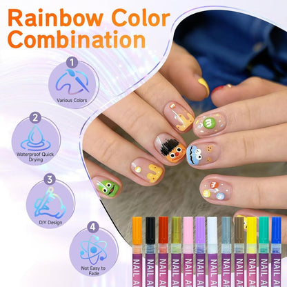✨12-Color Fan Themed Nail Art Markers⚽｜Quick Dry DIY Sports Cheer Nail Decor for Party & Game Day