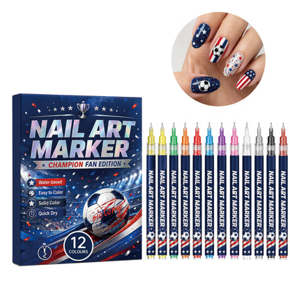 ✨12-Color Fan Themed Nail Art Markers⚽｜Quick Dry DIY Sports Cheer Nail Decor for Party & Game Day