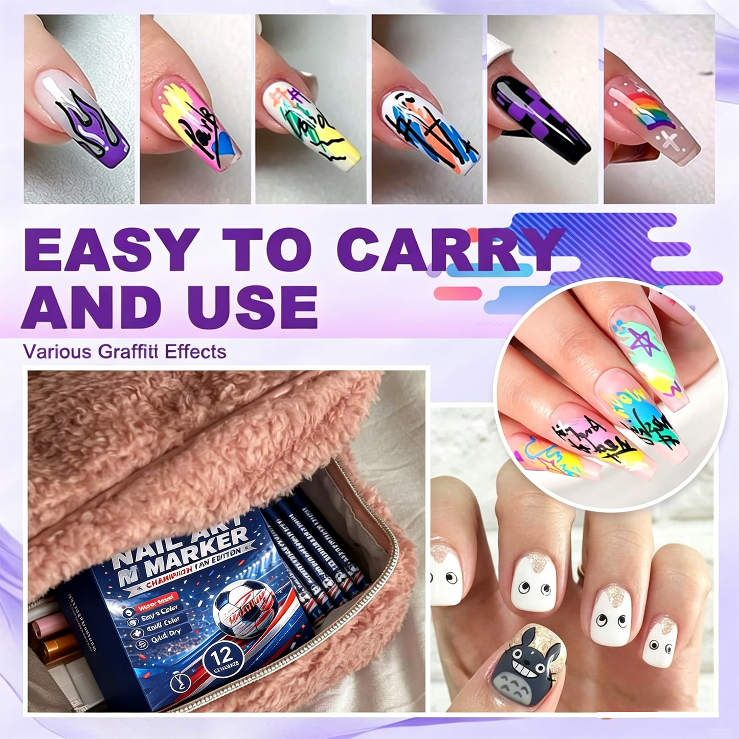 ✨12-Color Fan Themed Nail Art Markers⚽｜Quick Dry DIY Sports Cheer Nail Decor for Party & Game Day