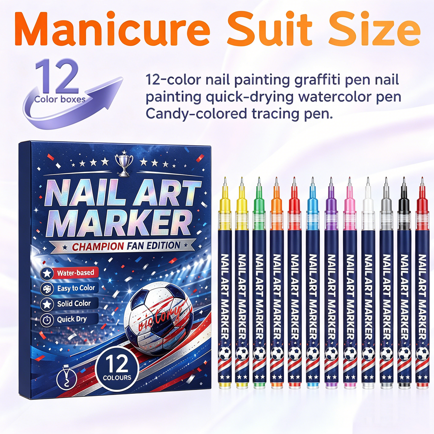 ✨12-Color Fan Themed Nail Art Markers⚽｜Quick Dry DIY Sports Cheer Nail Decor for Party & Game Day