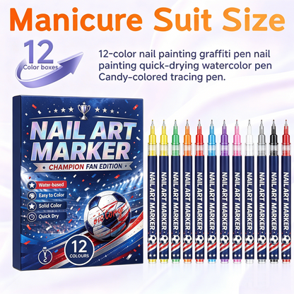 ✨12-Color Fan Themed Nail Art Markers⚽｜Quick Dry DIY Sports Cheer Nail Decor for Party & Game Day